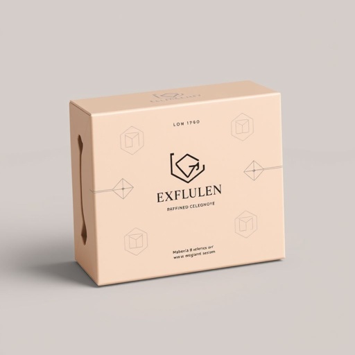 Sophisticated packaging design featuring a neutral color scheme of soft beiges and muted greys. Sleek plastic material enhances modern aesthetics. Unique custom die-cut shape radiates luxury. Elegant geometric icons and graphics adorn the surface, creating visual interest. Prominent logo-centric branding exudes exclusivity, appealing to discerning customers seeking refined elegance.